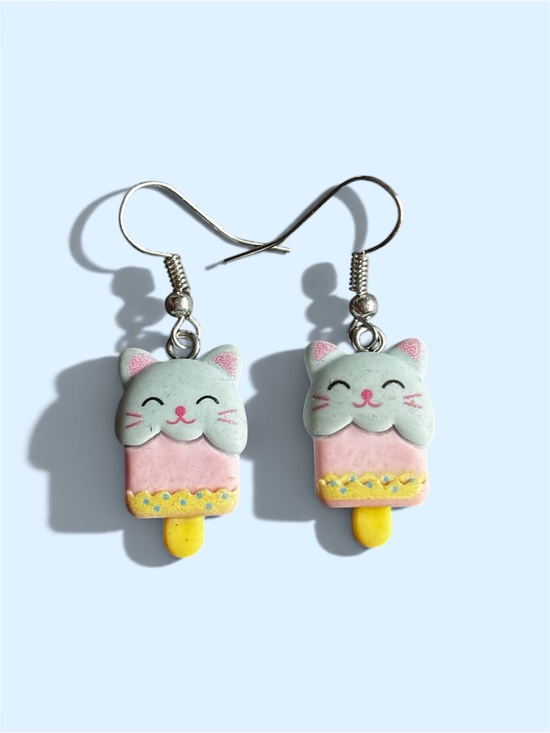 None Jewelry - Cute Cat Popsicle Earrings Pink Blue Nickel Free Kawaii Dangle